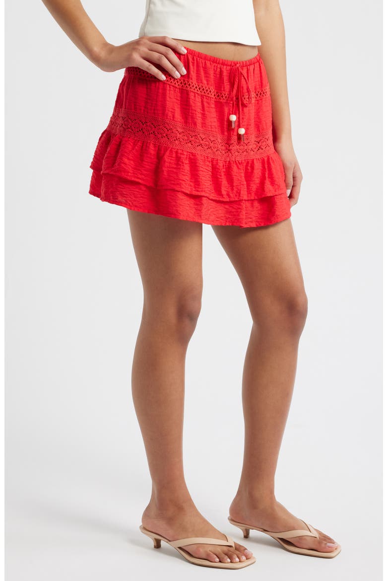 Ruffle Tie Waist Miniskirt, Alternate, color, POPPY RED