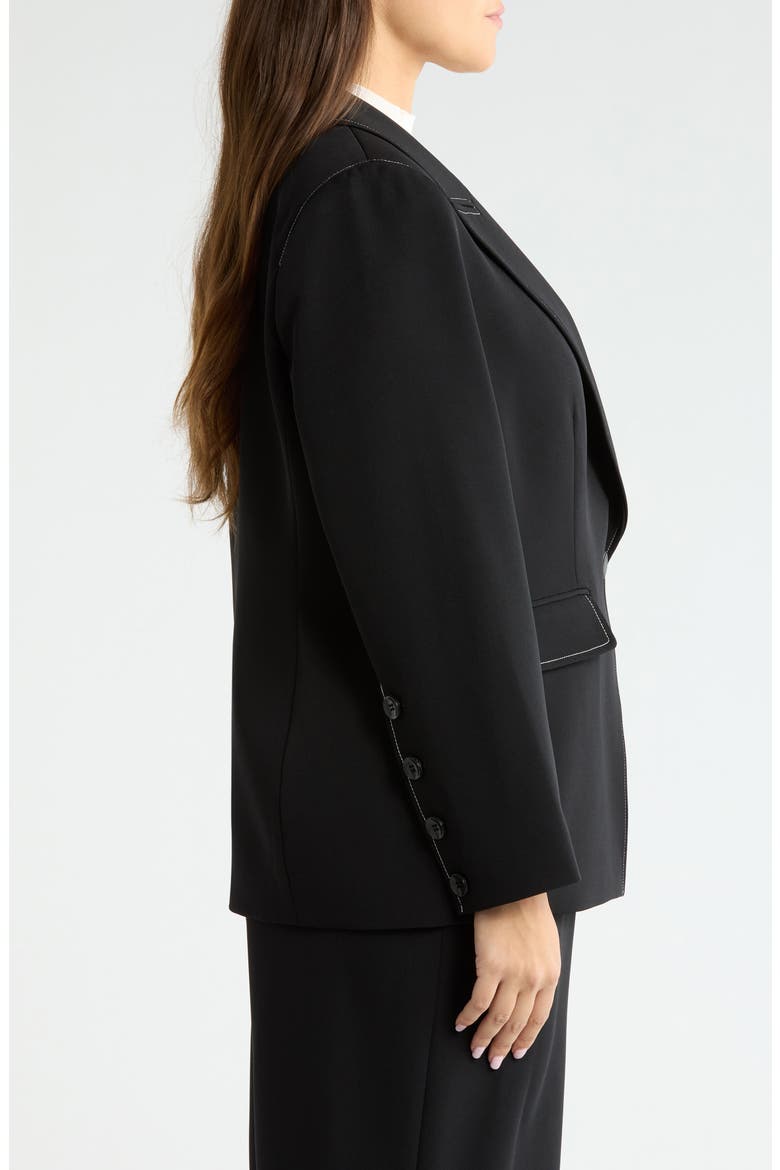 Topstitch Detail One-Button Blazer, Alternate, color, BLACK WHITE