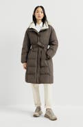 Brunello Cucinelli Techno cotton taffeta down coat with shearling inserts and shiny zipper pull