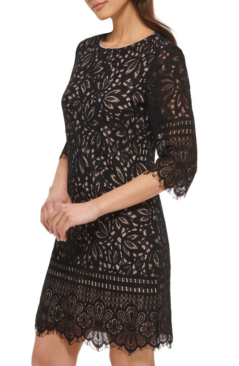Kensie Lace Sheath Dress, Alternate, color, Black/Nude