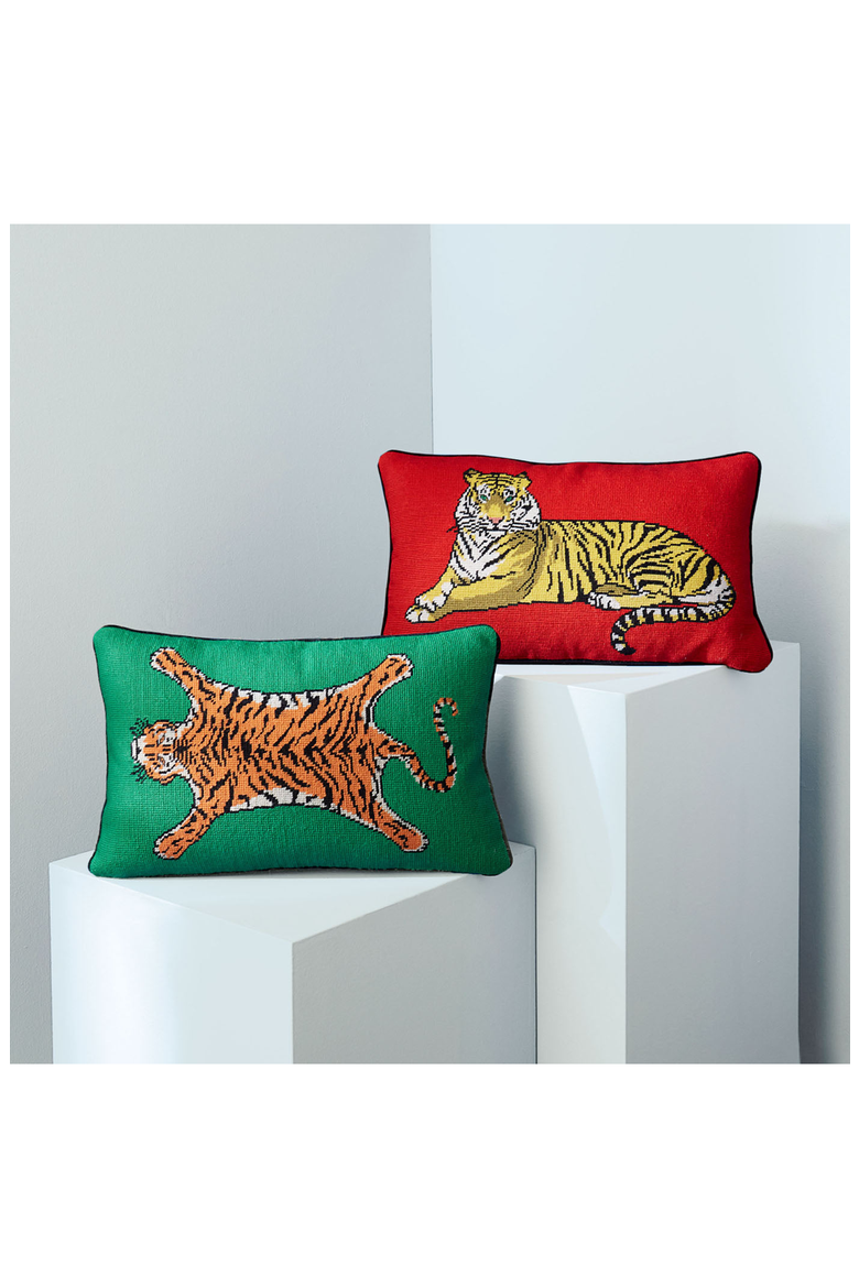 Safari Needlepoint Pillow, Alternate, color, Emerald