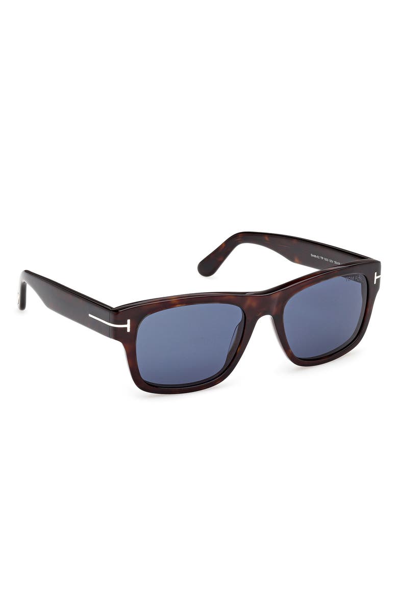 TOM FORD Smith-02 55mm Rectangular Sunglasses, Alternate, color, Classic Havana / Blue Lens