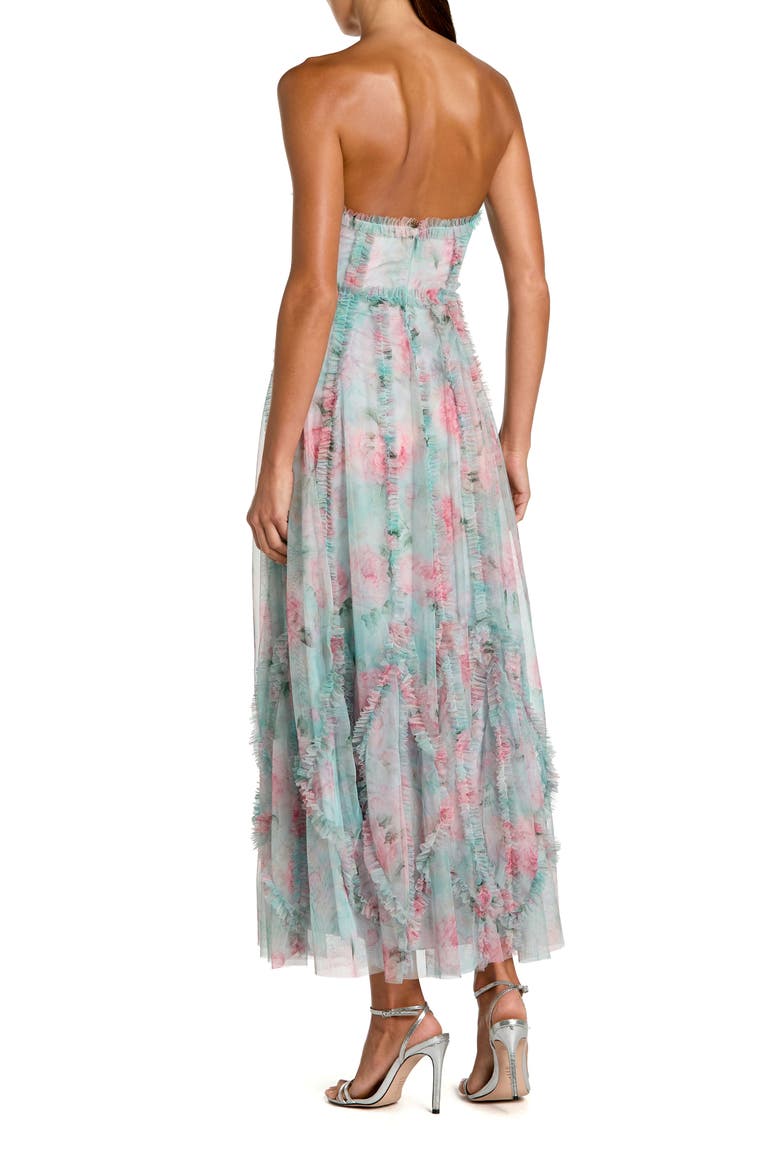 Ankle Length Strapless Floral Ruffle Dress, Alternate, color, Aqua Multi