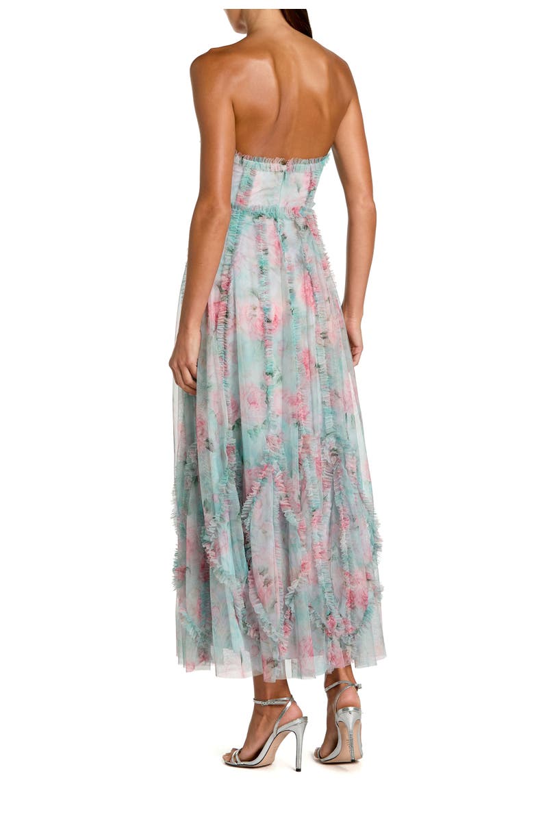 Mac Duggal Ankle Length Strapless Floral Ruffle Dress, Alternate, color, Aqua Multi