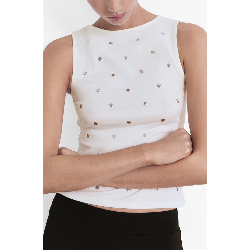 Mango Stud Sleeveless Top In White
