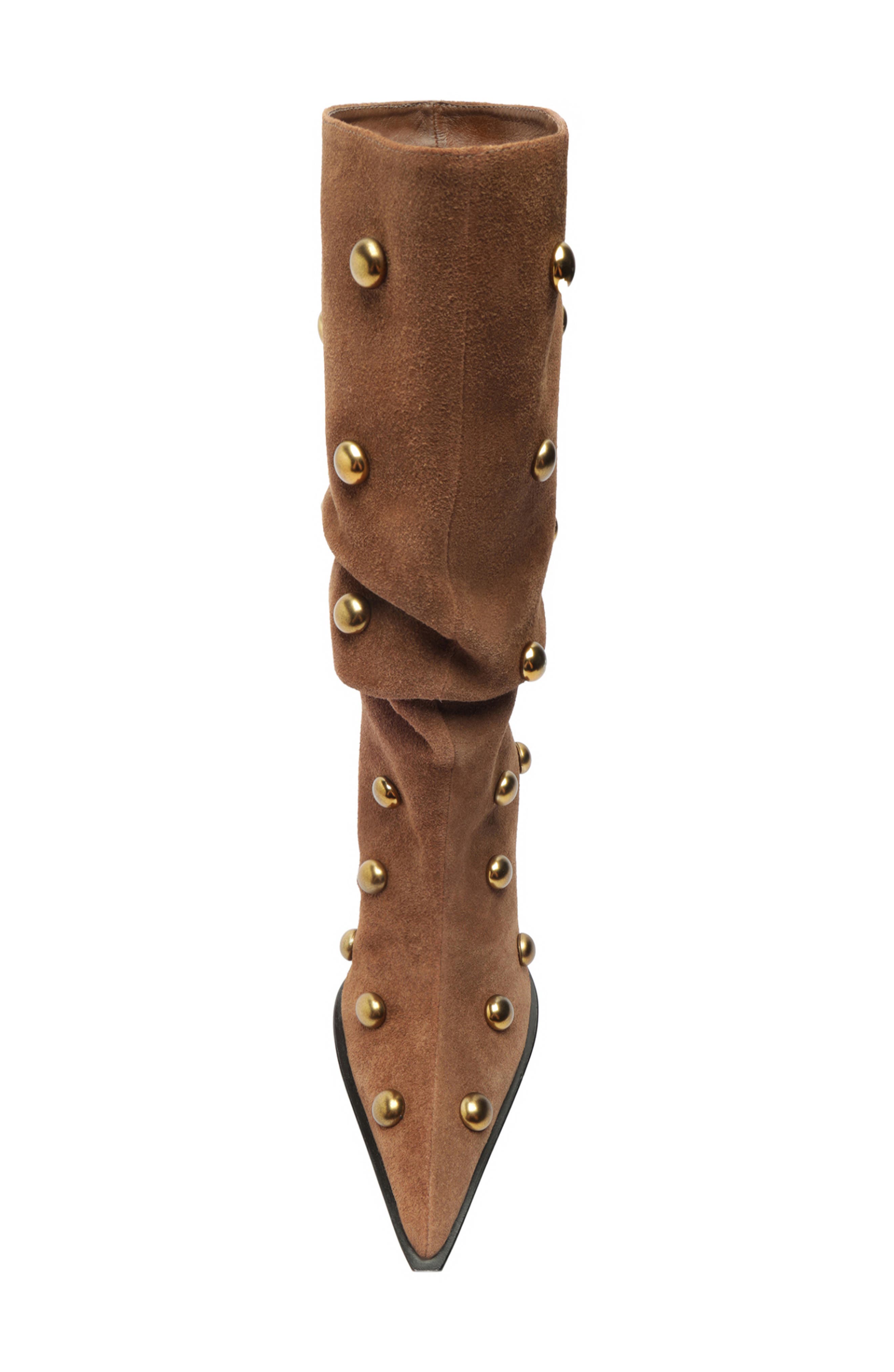 Schutz Tulsa Stud Pointed Toe Boot, Alternate, color, Pecan Brown