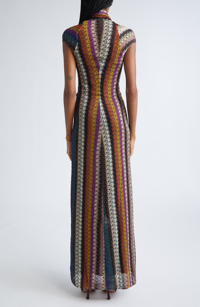 Missoni Stripe Twist Front Raschel Mesh Maxi Dress, Alternate, color, Yellow And Purple Tones
