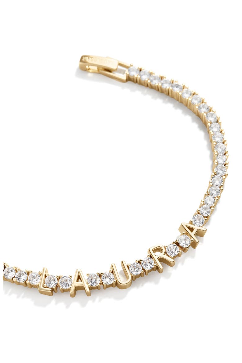 Personalized Cubic Zirconia Tennis Bracelet, Main, color, CLEAR/ YELLOW GOLD