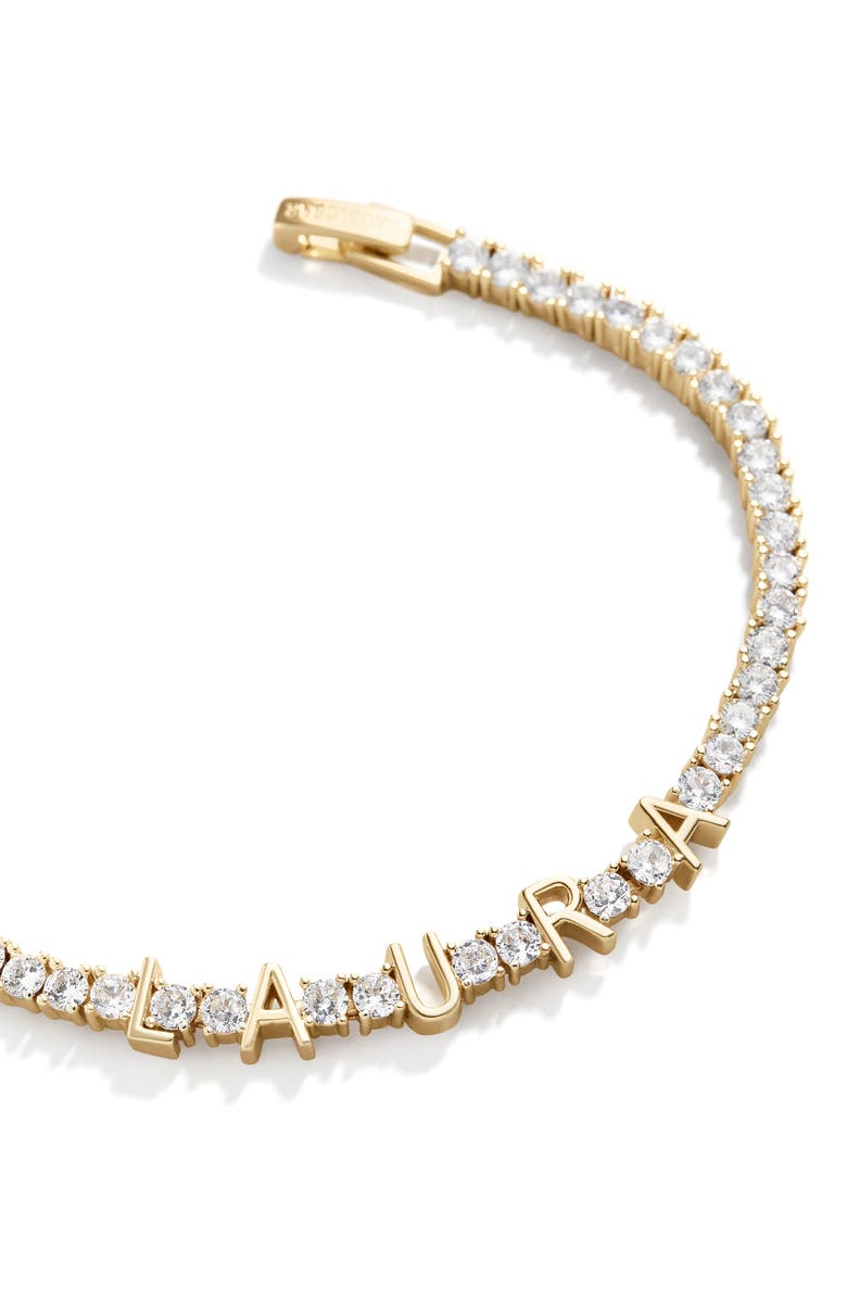 BaubleBar Personalized Cubic Zirconia Tennis Bracelet, Main, color, Clear/ Yellow Gold