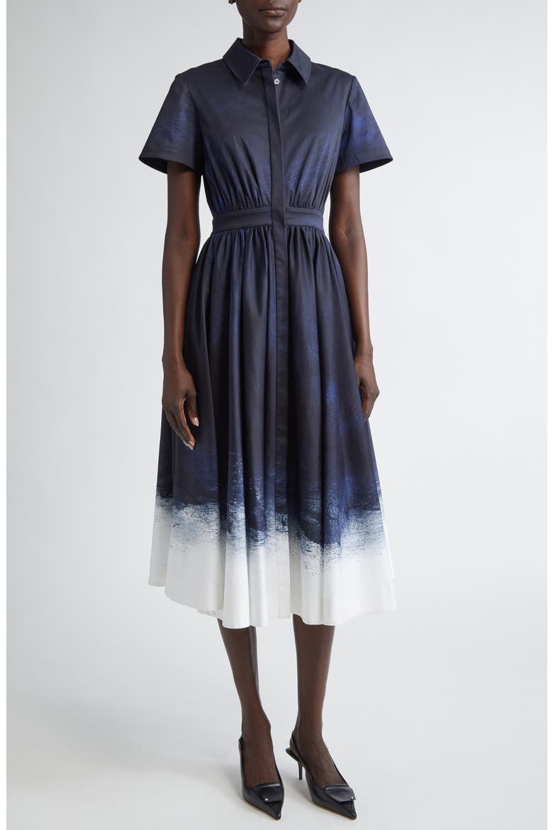 Brushed Stretch Cotton Canvas Midi Dress, Main, color, NAVY / WHITE SMUDGED CANVAS