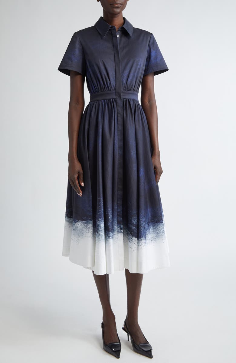 Jason Wu Collection Brushed Stretch Cotton Canvas Midi Dress, Main, color, Navy / White Smudged Canvas