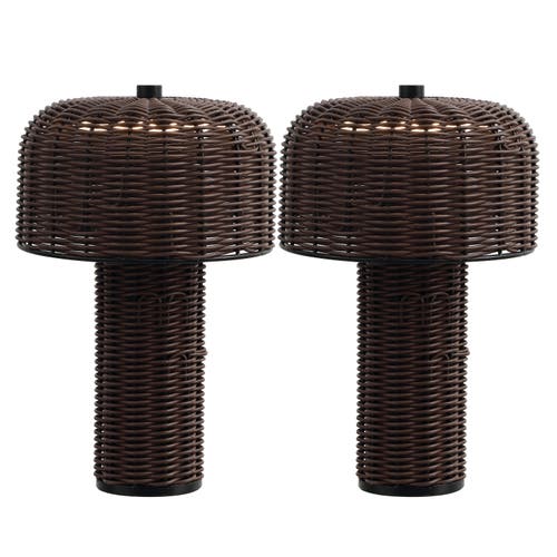 Jonathan Y 10" Indoor/outdoor Wicker Rechargeable/cordless Dimmable Led Table Lamp In Brown