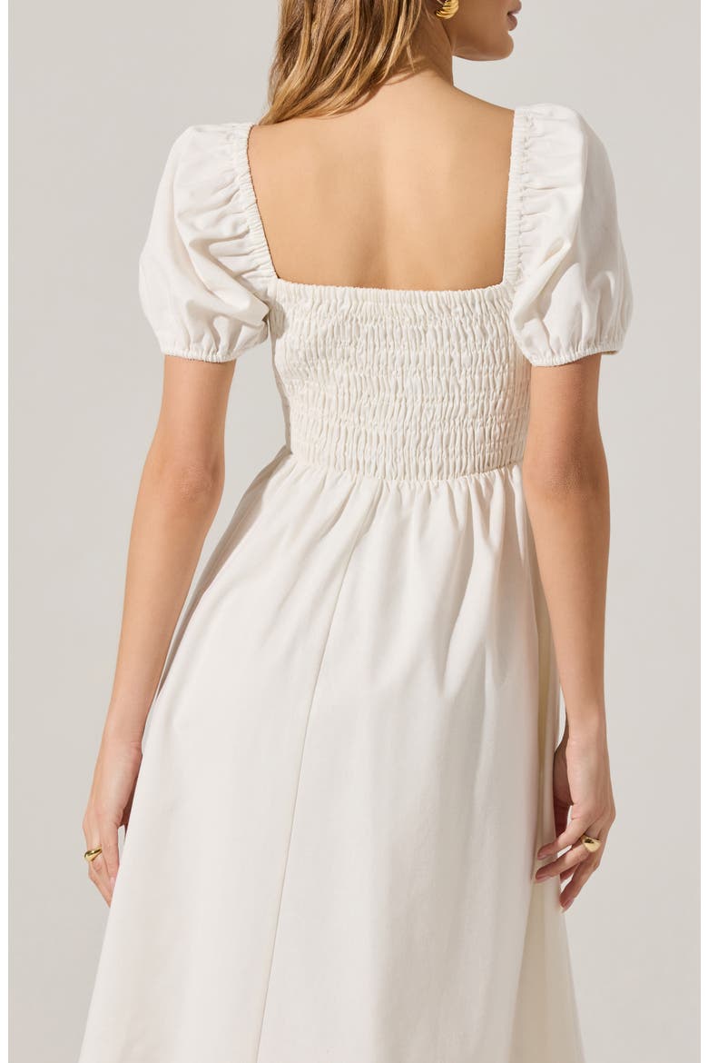 Bow Detail Smock Bodice Cotton Blend Dress, Alternate, color, WHITE