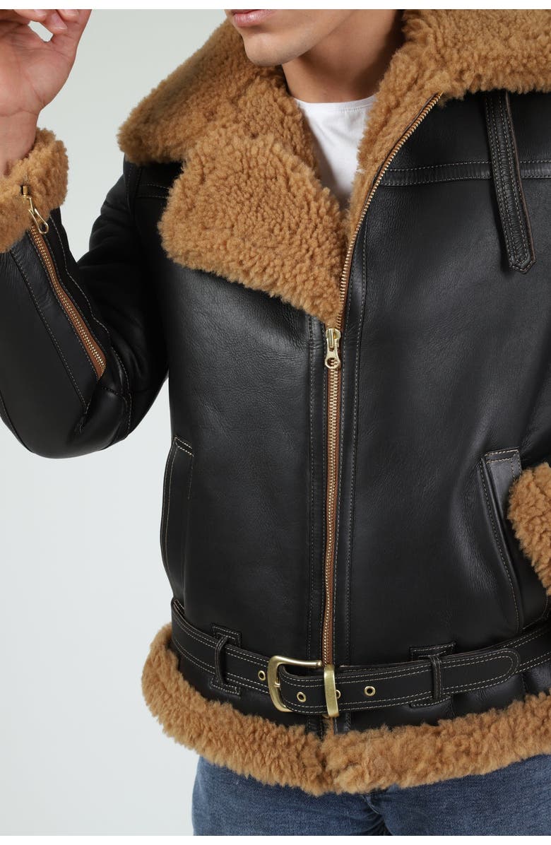 Furniq UK Charles Sheepskin Aviator Jacket, Alternate, color, Brown