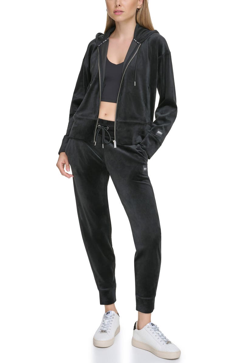 DKNY Velour Zip Hoodie, Alternate, color,