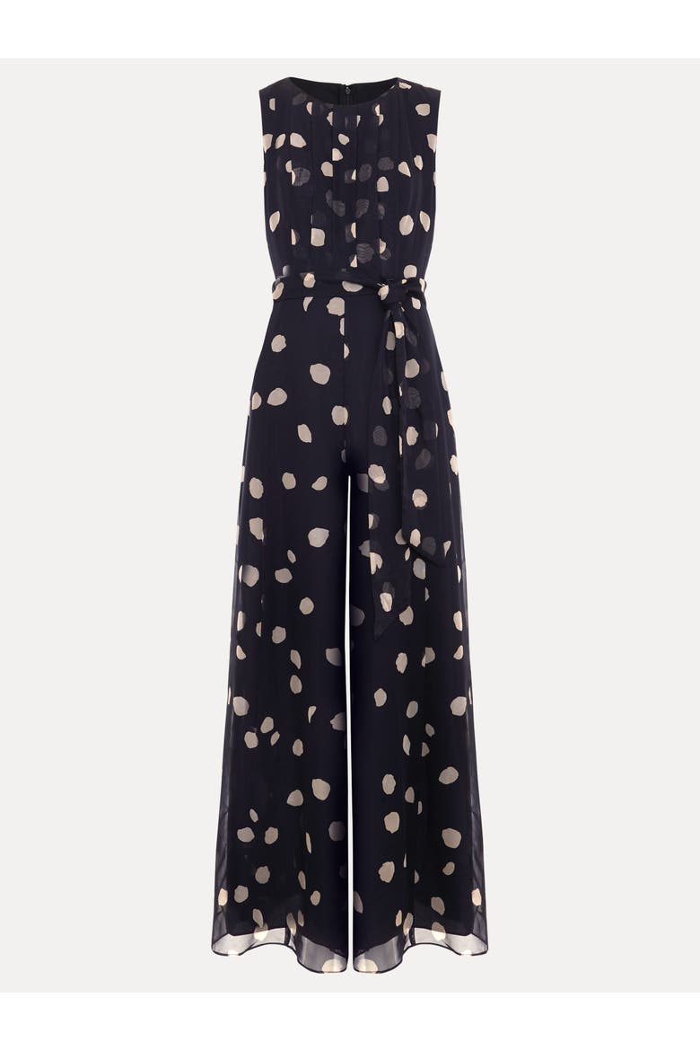 Maxine Spot Tie-Waist Maxi Jumpsuit, Alternate, color, Navy/Ivory