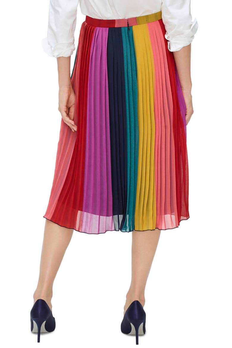 Sunburst Rainbow Colorblock Pleated Midi Skirt, Alternate, color, RAINBOW BLACK