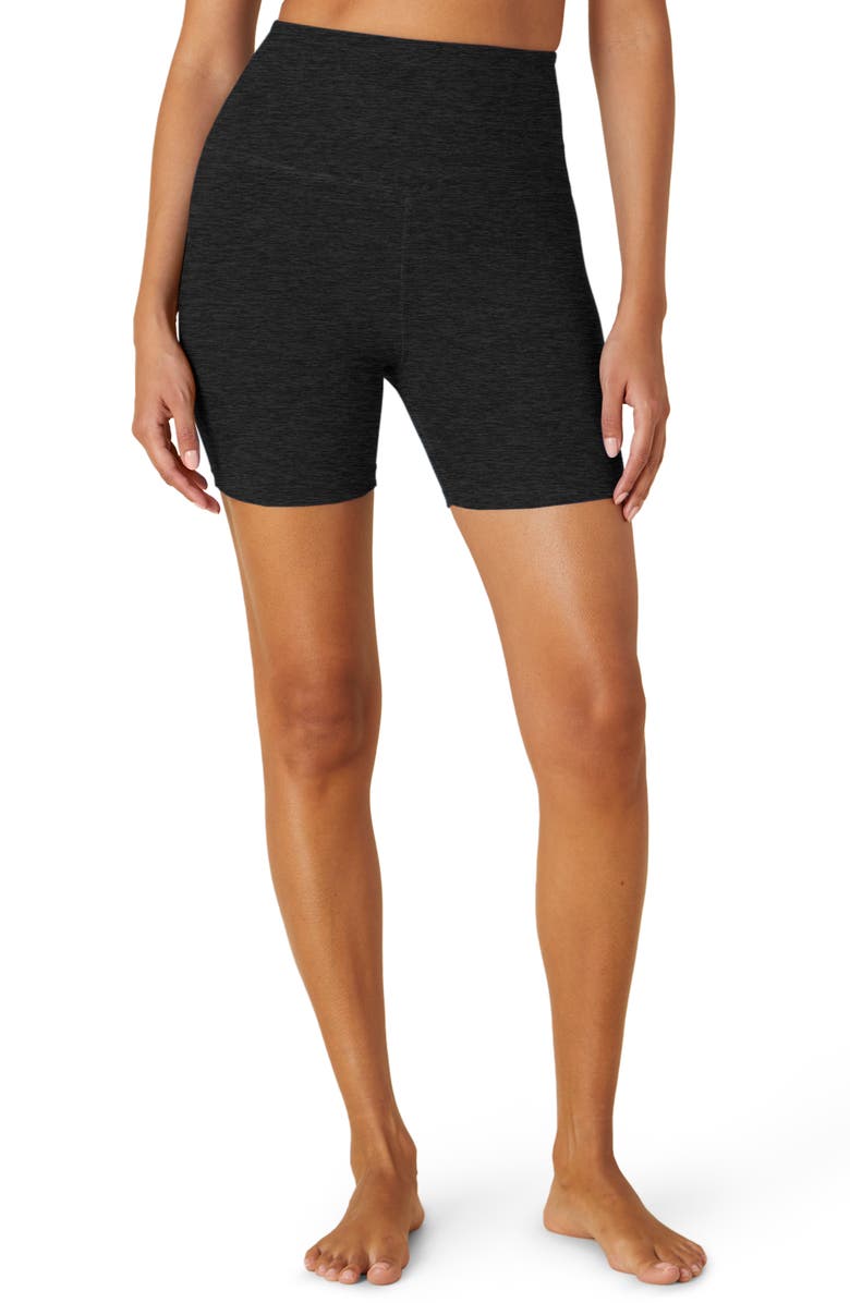 Beyond Yoga Keep Pace Space Dye Bike Shorts, Main, color, Darkest Night