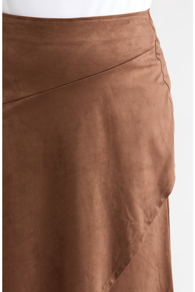 Faux Leather Asymmetrical Midi Skirt, Alternate, color, BROWN