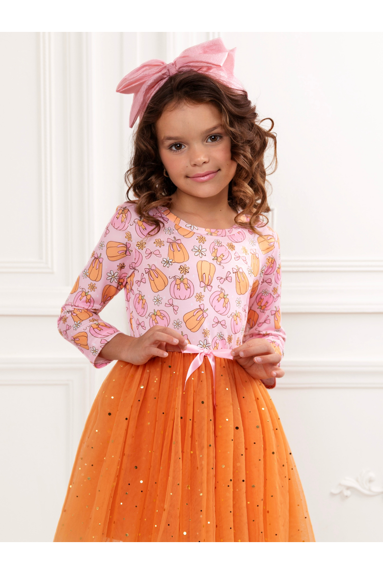 Fall Fun Pumpkin Glitter Tutu Dress, Alternate, color, Orange