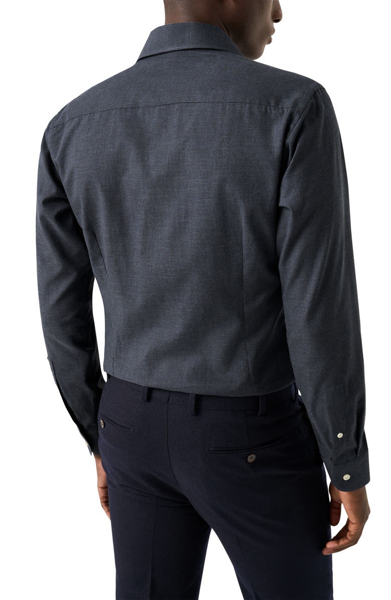 Eton Contemporary Fit Houndstooth Flannel Dress Shirt, Alternate, color, Dark Blue