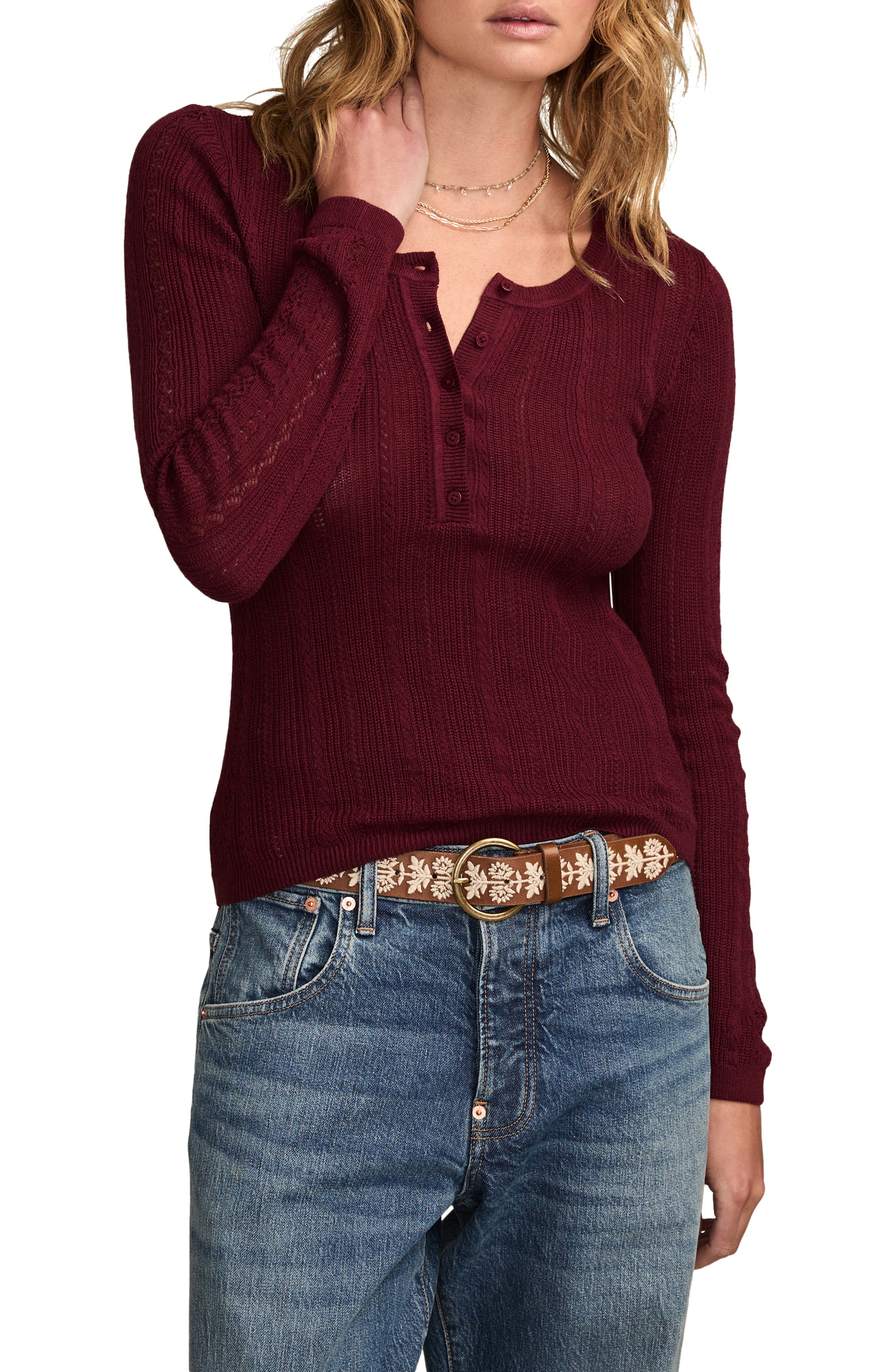 Lucky Brand Pointelle Henley Shirt