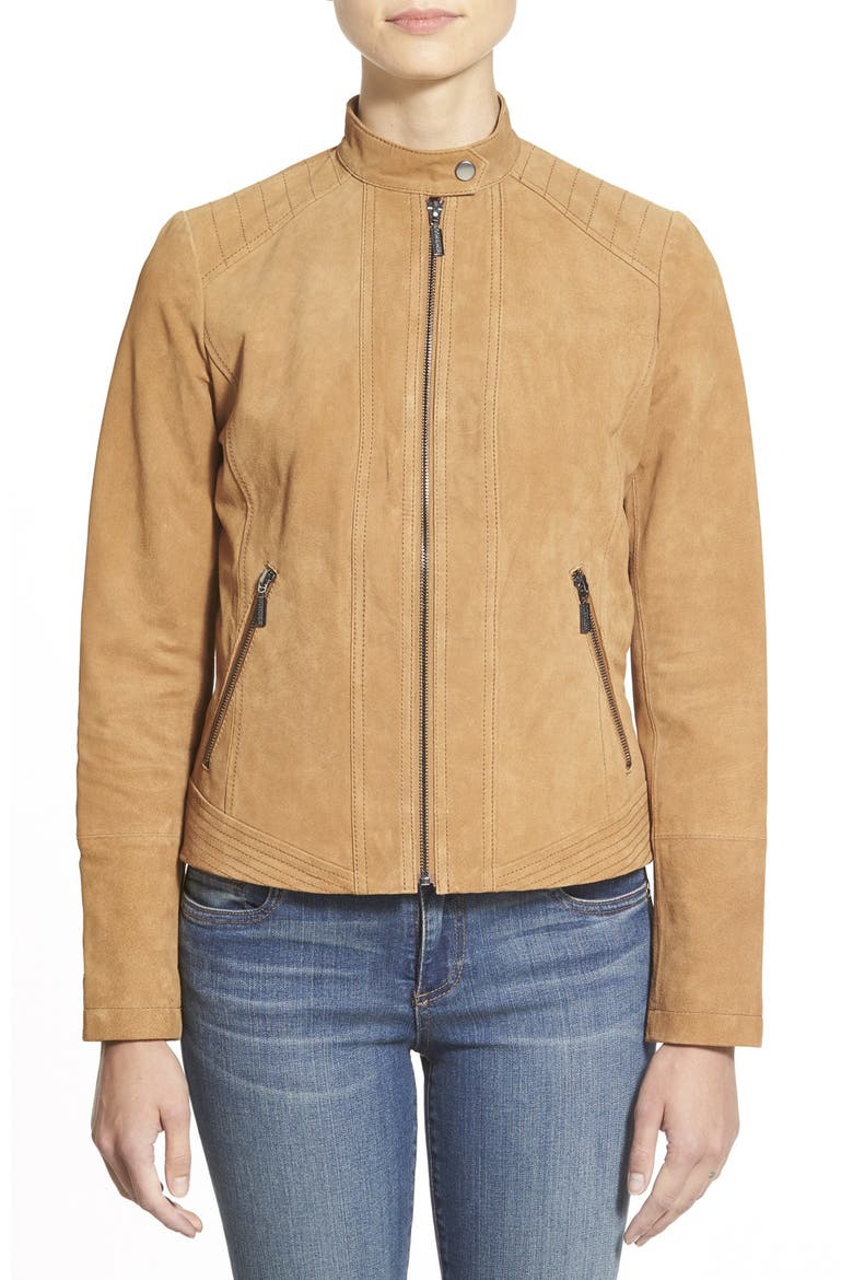 Zip Front Suede Jacket, Alternate, color, CAMEL