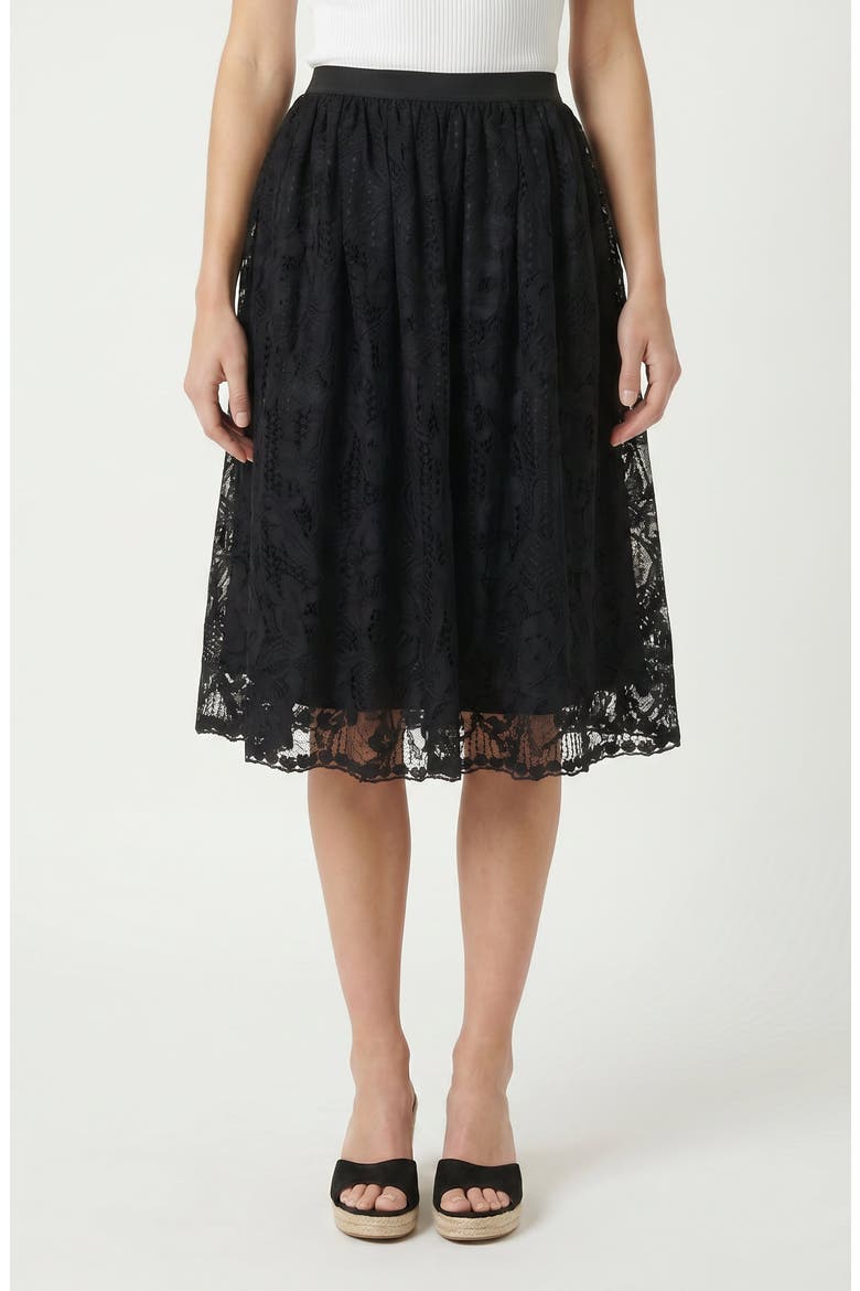 High-Waist Lace Overlay Sheer Hem Mini Skirt, Main, color, Black