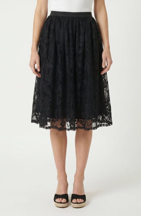 High-Waist Lace Overlay Sheer Hem Mini Skirt