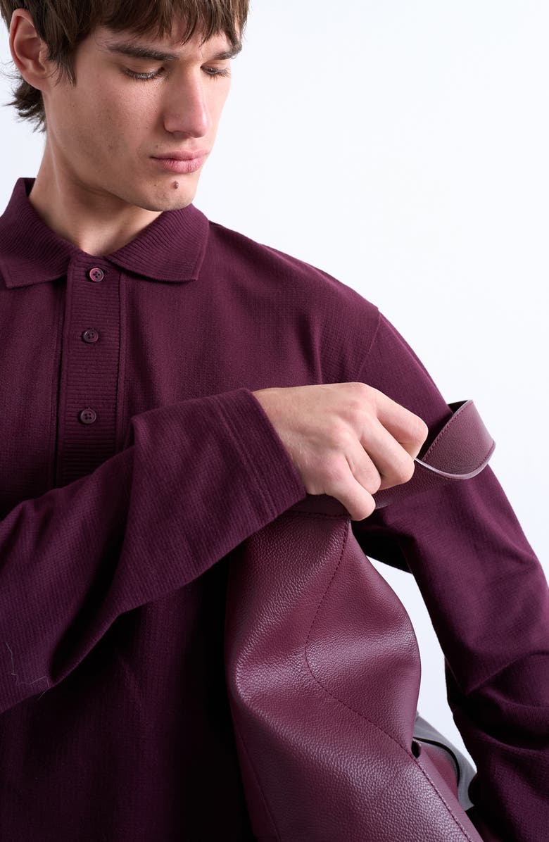 Topman Textured Long Sleeve Polo, Alternate, color, Burgundy