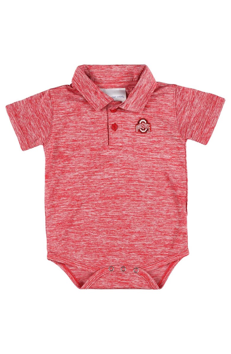 TWO FEET AHEAD Newborn & Infant Two Feet Ahead Scarlet Ohio State Buckeyes Space-Dye Golf Polo Bodysuit, Main, color, Scarlet