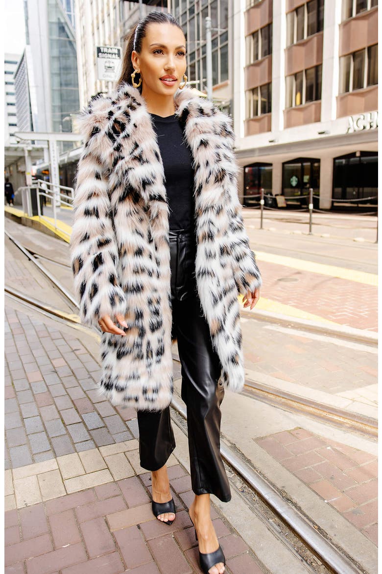 Wild Side Leopard Print Faux Fur Coat, Alternate, color, WHITE MULTI