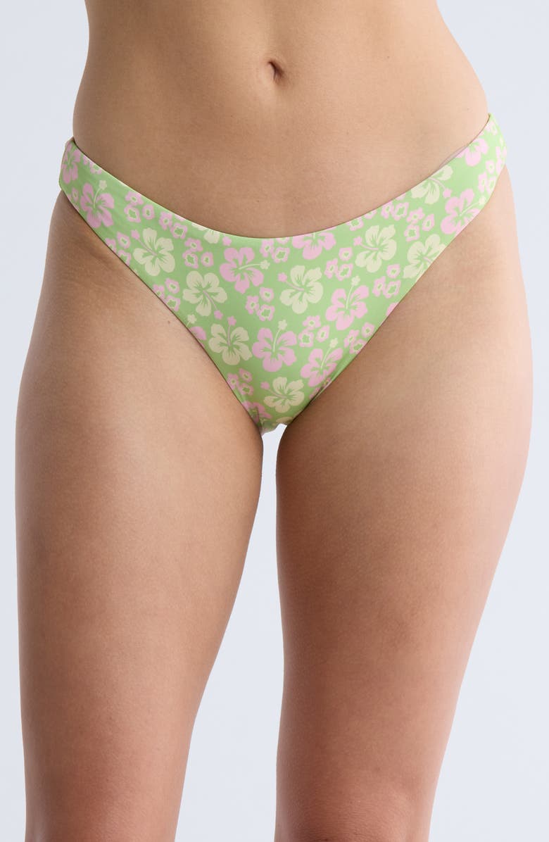 Dippin Daisys Nocturnal Floral Bikini Bottoms, Main, color, Green Hibiscus