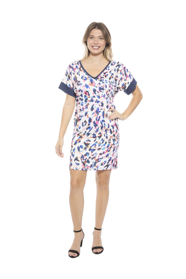 Womens Abstract Short Sleeve Knee Length T-Shirt Dress, Main, color, White Multi