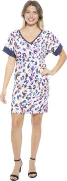 24seven Comfort Apparel Womens Abstract Short Sleeve Knee Length T-Shirt Dress