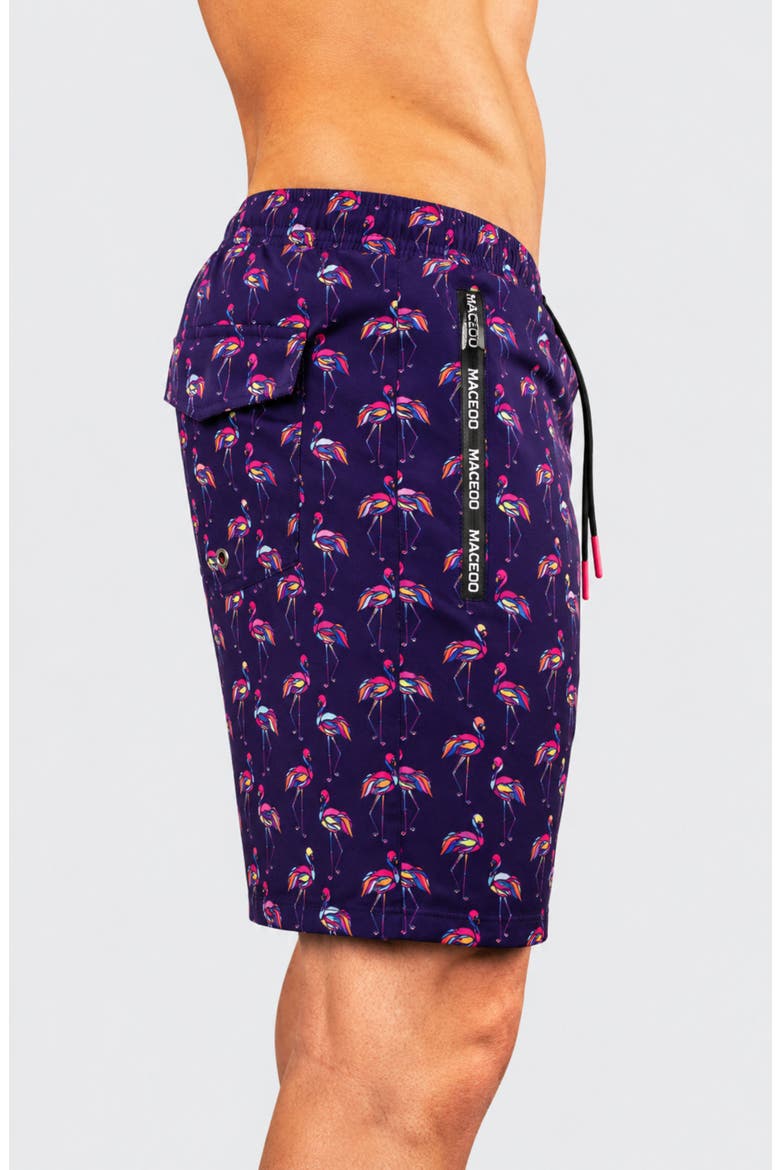 Lion Flamingo Swim Trunks, Alternate, color, PURPLE