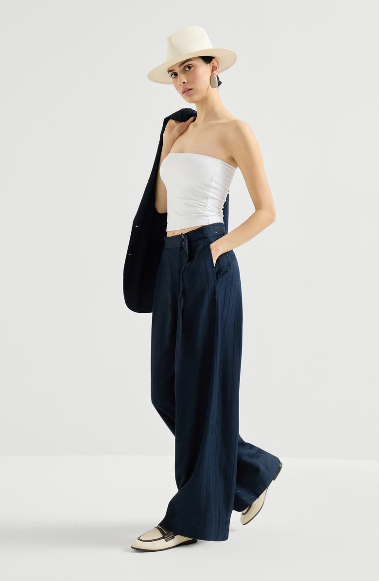 Brunello Cucinelli Dazzling chalk stripe trousers, Alternate, color, Blue