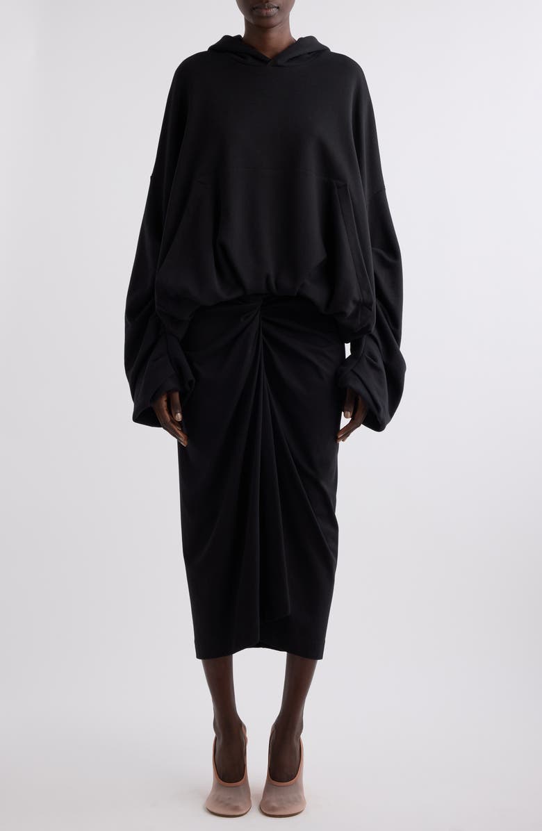 Dries Van Noten Knot Front Cotton Jersey Midi Skirt, Alternate, color, Black
