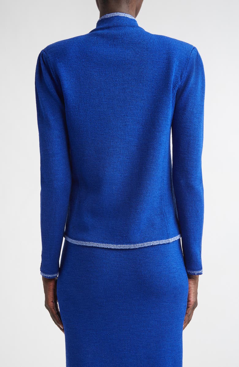 ST. JOHN Betsey Rosette Embellished Legacy Crepe Knit Jacket, Alternate, color, Cobalt/ Soft Blue Multi