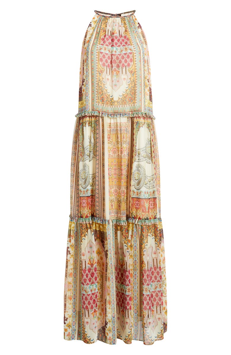 Elie Tahari Aurora Baroque Print Sleeveless Tiered Dress, Main, color, 