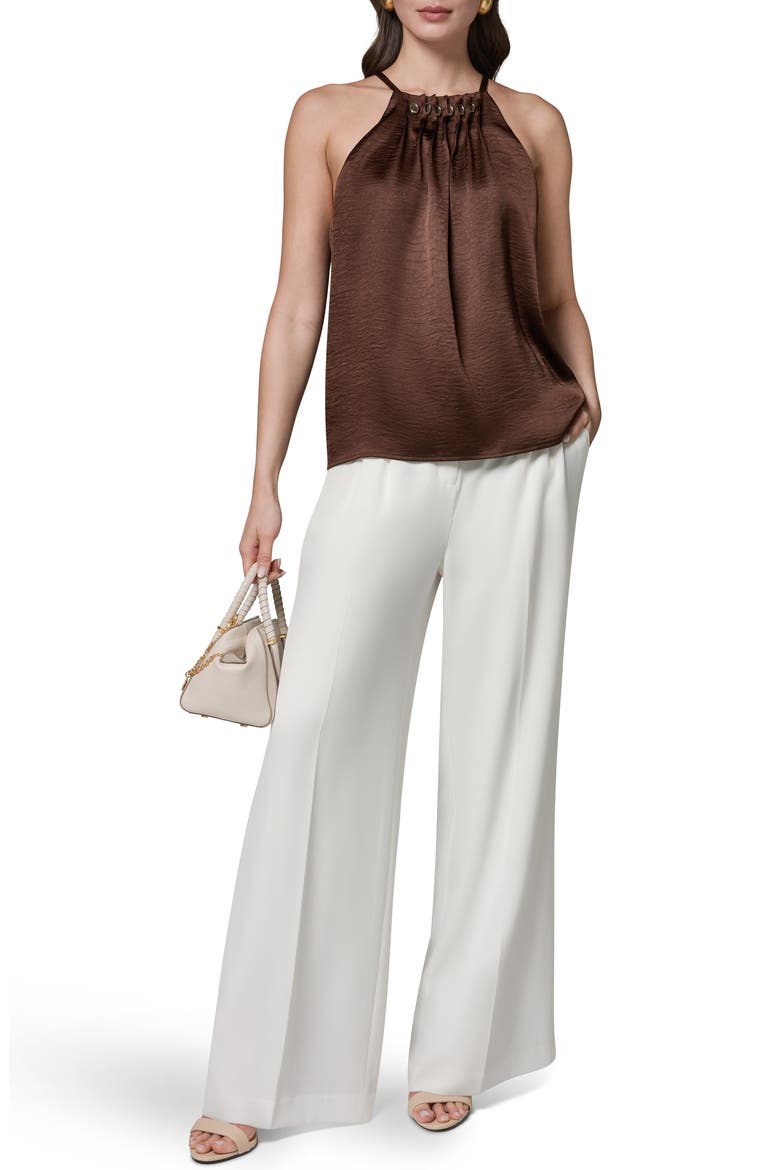 Pleated Embellished Satin Camisole, Alternate, color, CANYON