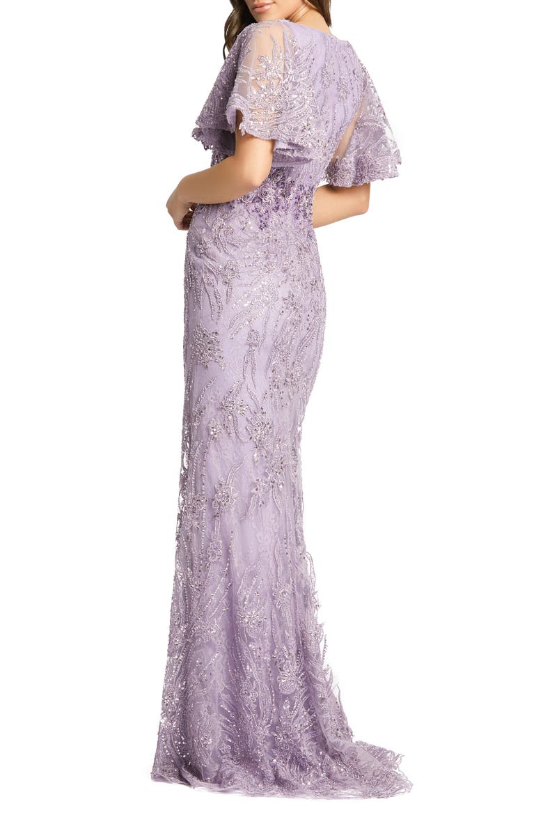 Sequin Butterfly Sleeve Lace Gown, Alternate, color, VINTAGE LILAC