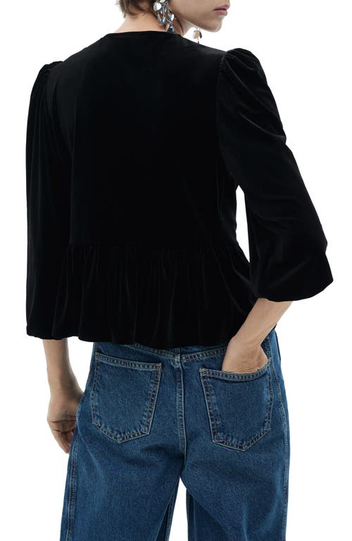 Mango Velvet Blouse With Bows Black In Black
