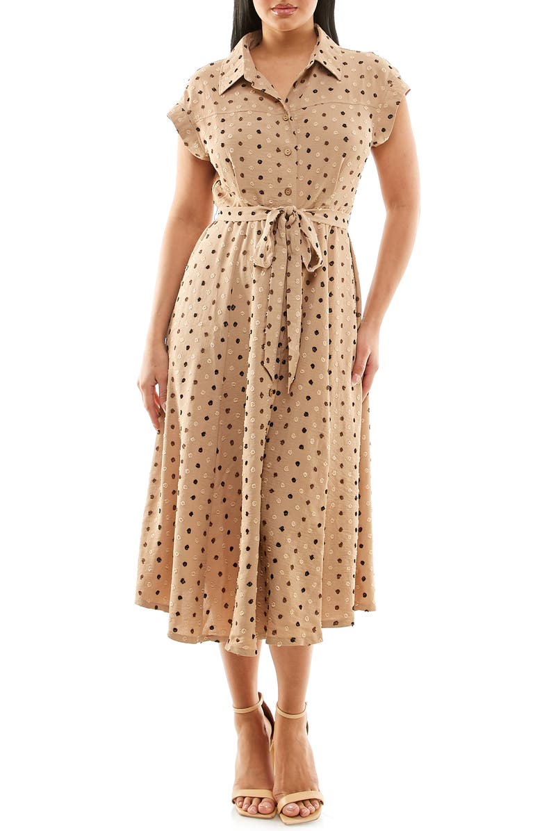 Nina Leonard Swiss Dot Cap Sleeve Midi Shirtdress, Main, color, 