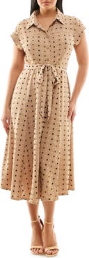 Nina Leonard Swiss Dot Cap Sleeve Midi Shirtdress