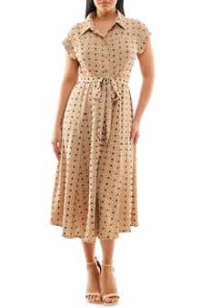 Swiss Dot Cap Sleeve Midi Shirtdress