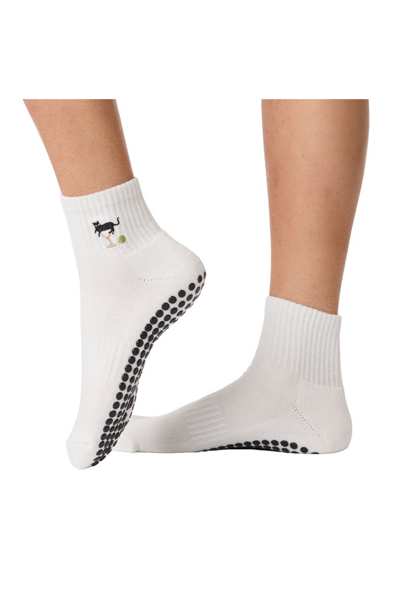 Cat Martini Crew Grip Socks, Main, color, White