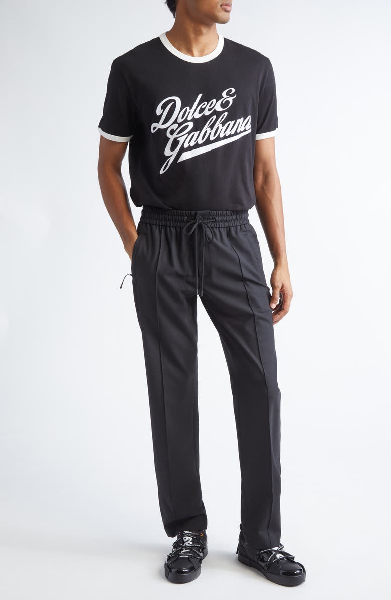 Dolce&Gabbana Drawstring Waist Wool Blend Canvas Pants, Alternate, color, N0000 Nero