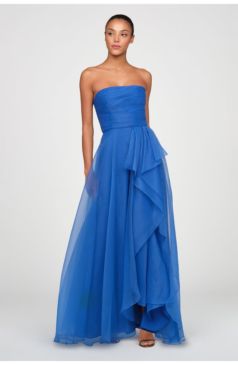 Theia Teresa Strapless Draped Organza Gown, Alternate, color, Brilliant Blue