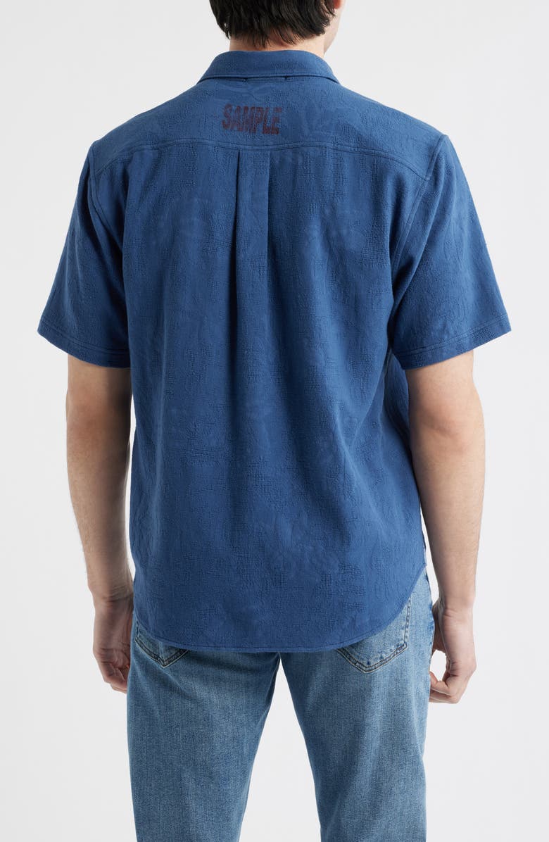 Tommy Bahama Breeze Island Short Sleeve Cotton Jacquard Button-Up Shirt, Alternate, color, Bering Blue